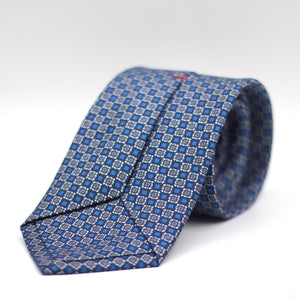Cruciani & Bella 100% Silk Printed Self-Tipped Blue, White and Light Blue Tie Handmade in Rome, Italy. 8 cm x 150 cm