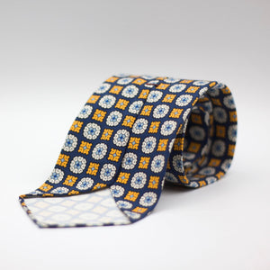 Cruciani & Bella - Printed Madder Silk  - Unlined - Blue, Yellow, Off White and Light Blue Tie