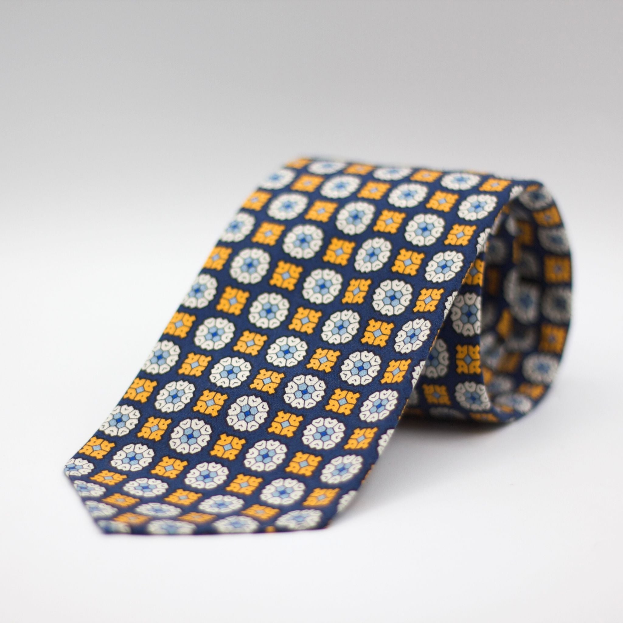 Cruciani & Bella - Printed Madder Silk  - Unlined - Blue, Yellow, Off White and Light Blue Tie