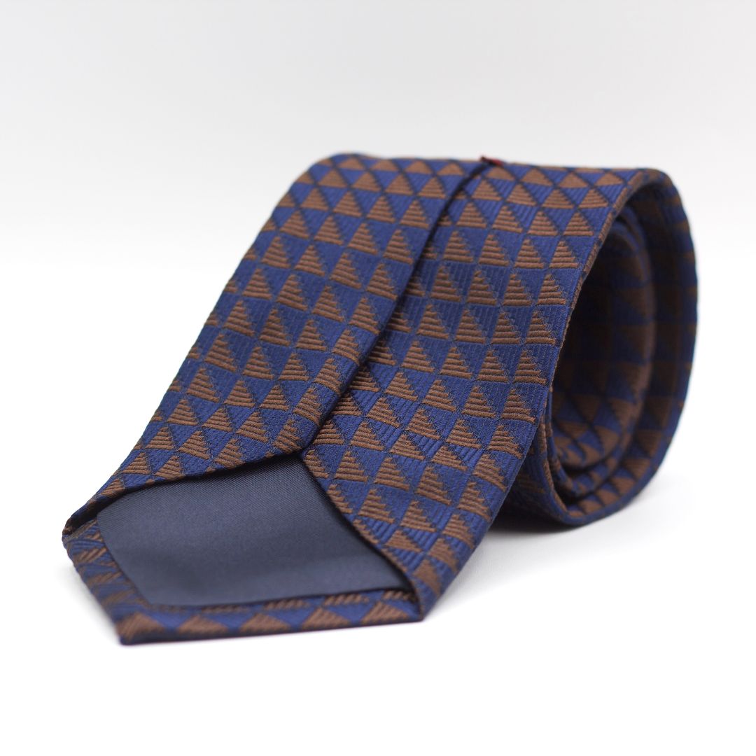 Cruciani & Bella 100% Silk  Jacquard  Tipped Blue and Brown Motif Tie Handmade in Italy 8 cm x 150 cm