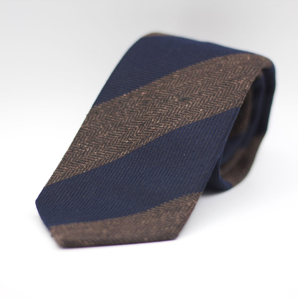 Holliday & Brown - Woven Jacquard Wool/Silk - Blue and Brown melange herringbone tie