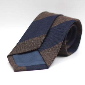 Holliday & Brown - Woven Jacquard Wool/Silk - Blue and Brown melange herringbone tie