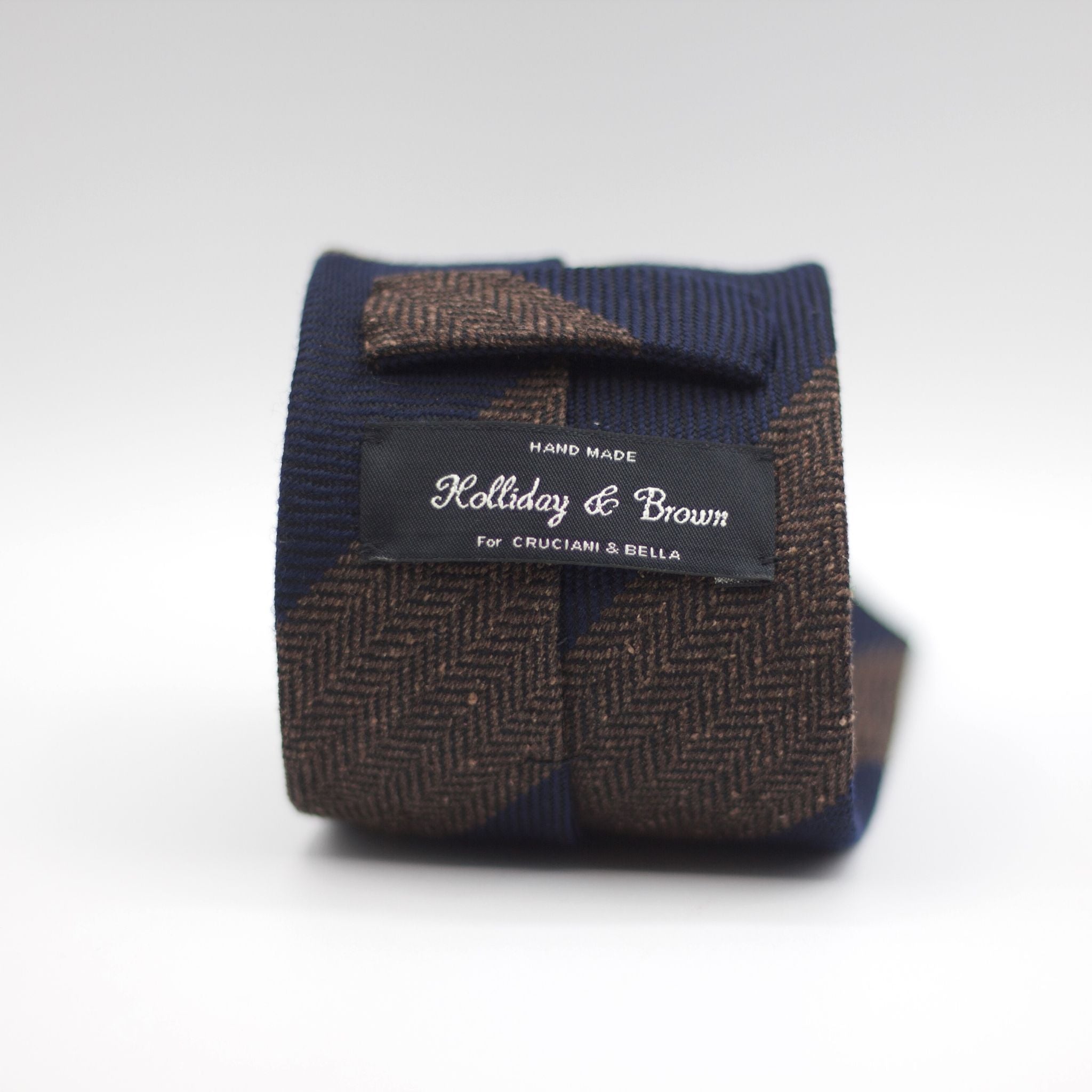 Holliday & Brown - Woven Jacquard Wool/Silk - Blue and Brown melange herringbone tie