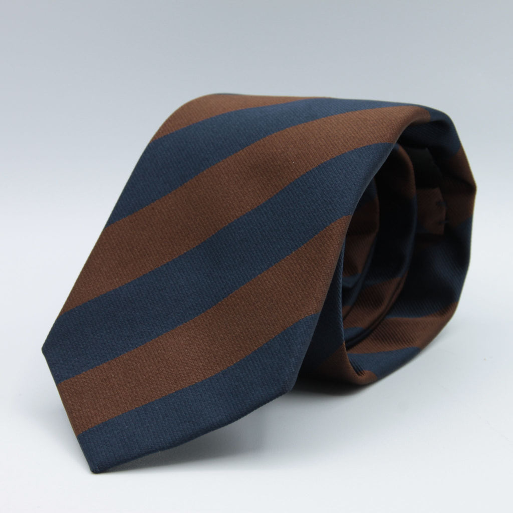 Holliday & Brown for Cruciani & Bella 100% Silk Jacquard  Tipped Blue and Brown striped tie Handmade in Italy 8 cm x 148 cm #5110