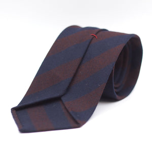 Cruciani & Bella 100% Wool Flannel Unlined Hand rolled blades Blue and Burgundy Striped Tie Handmade in Italy 8 cm x 150 cm
