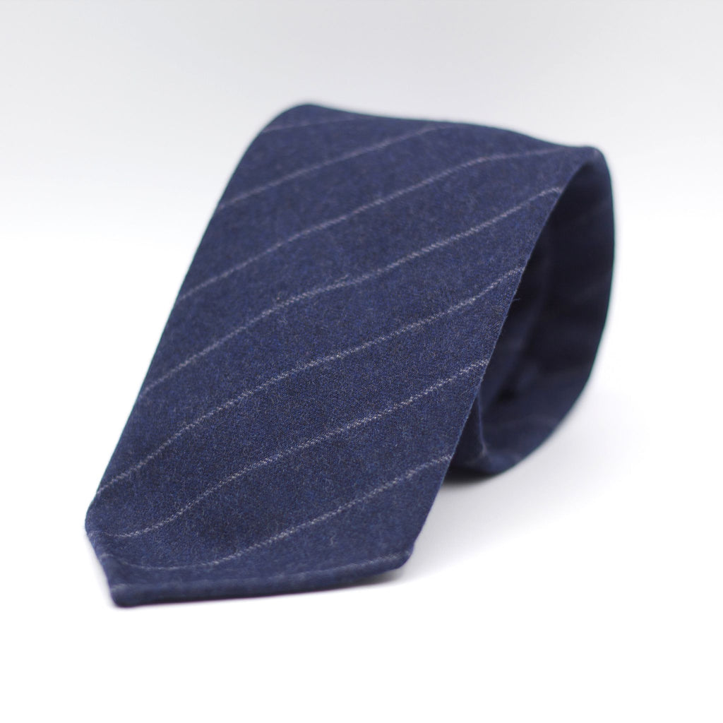 Cruciani & Bella 100% Wool Flannel Unlined Hand rolled blades Blue and Grey Striped Tie Handmade in Italy 8 cm x 150 cm