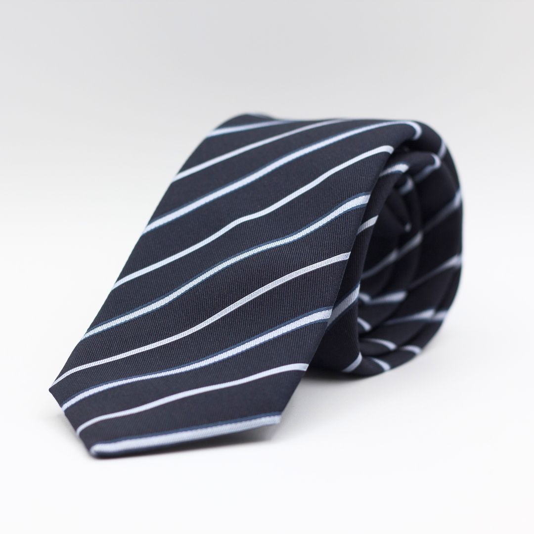 Cruciani & Bella 100% Silk  Jacquard  Tipped Blue and Grey Stripes Tie Handmade in Italy 7 cm x 150 cm