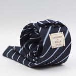 Cruciani & Bella 100% Silk  Jacquard  Tipped Blue and Grey Stripes Tie Handmade in Italy 7 cm x 150 cm