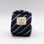 Cruciani & Bella 100% Silk  Jacquard  Tipped Blue and Grey Stripes Tie Handmade in Italy 7 cm x 150 cm