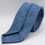 Cruciani & Bella 100% Shetland Tweed  Unlined Hand rolled blades Blue and Light Blue Herringbone tie Handmade in Italy Fabric Made in England 8 cm x 150 cm Suggested knot: 4 in hand