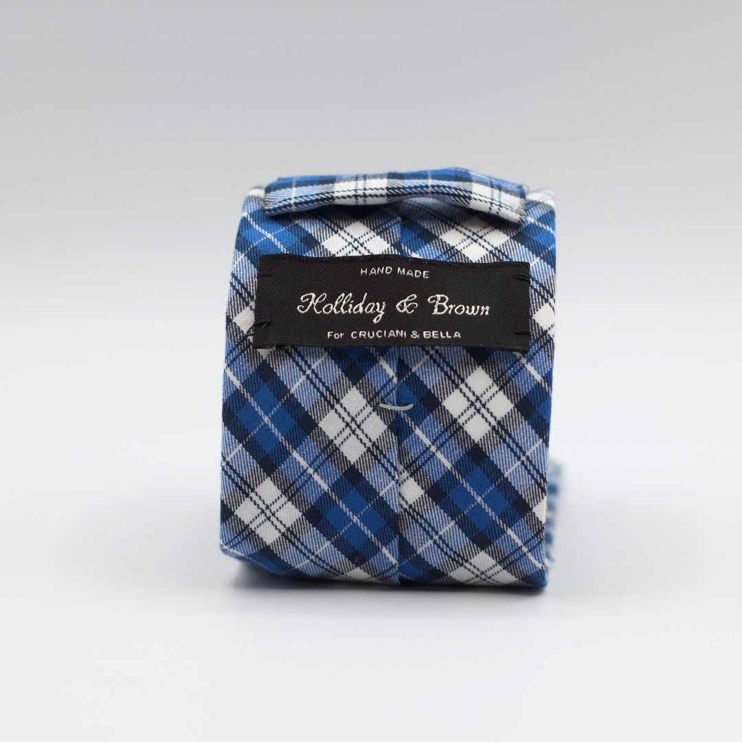 Holliday & Brown - 100% Cotton - Blue and White Tartan Tie #5496