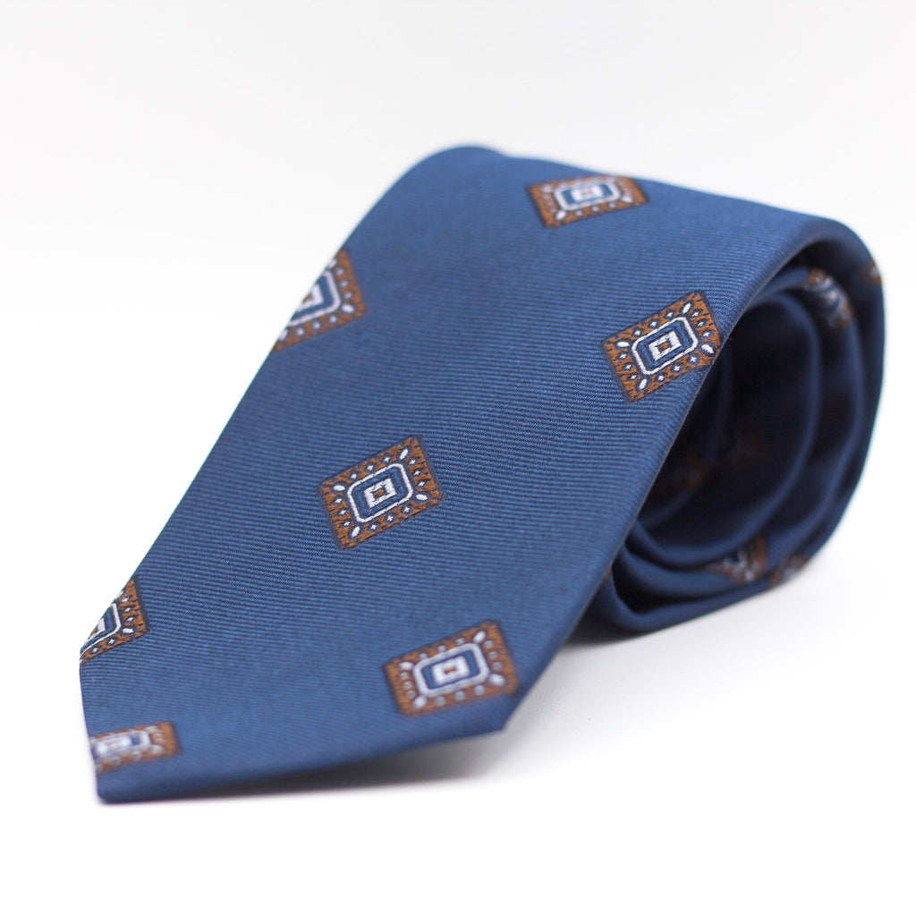Blue with Brown and Light Blue motif tie