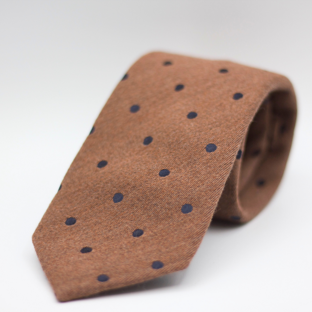 Holliday & Brown for Cruciani & Bella 100% Printed Wool  Self-Tipped Brown, Black Dots Motif Tie Handmade in Italy 8 cm x 148 cm