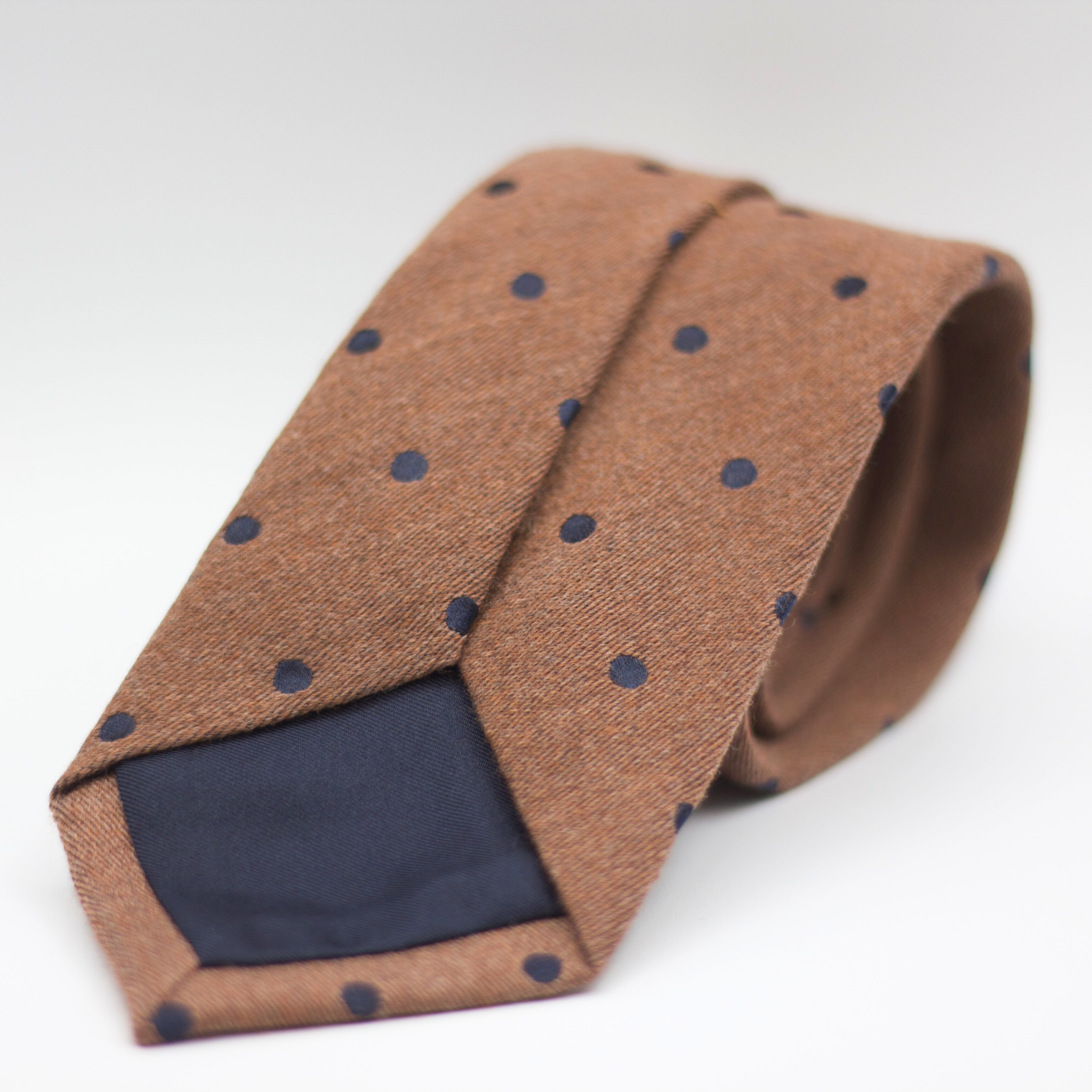 Holliday & Brown for Cruciani & Bella 100% Printed Wool  Self-Tipped Brown, Black Dots Motif Tie Handmade in Italy 8 cm x 148 cm