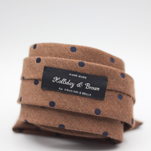 Holliday & Brown for Cruciani & Bella 100% Printed Wool  Self-Tipped Brown, Black Dots Motif Tie Handmade in Italy 8 cm x 148 cm
