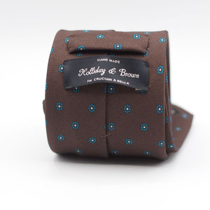 Holliday & Brown for Cruciani & Bella 100% printed Silk Self Tipped Brown, Blue Floral motif tie Handmade in Italy 8 cm x 150 cm