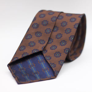 Cruciani & Bella 100% Woven Jacquard Silk Unlined Brown, Blue, Light Blue and Green Unlined Tie Handmade in England 8 x 153 cm