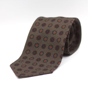 Cruciani & Bella 100%  Printed Wool  Unlined Hand rolled blades Brown, Blue, Orange and Beige Tie Handmade in Italy 8 cm x 150 cm