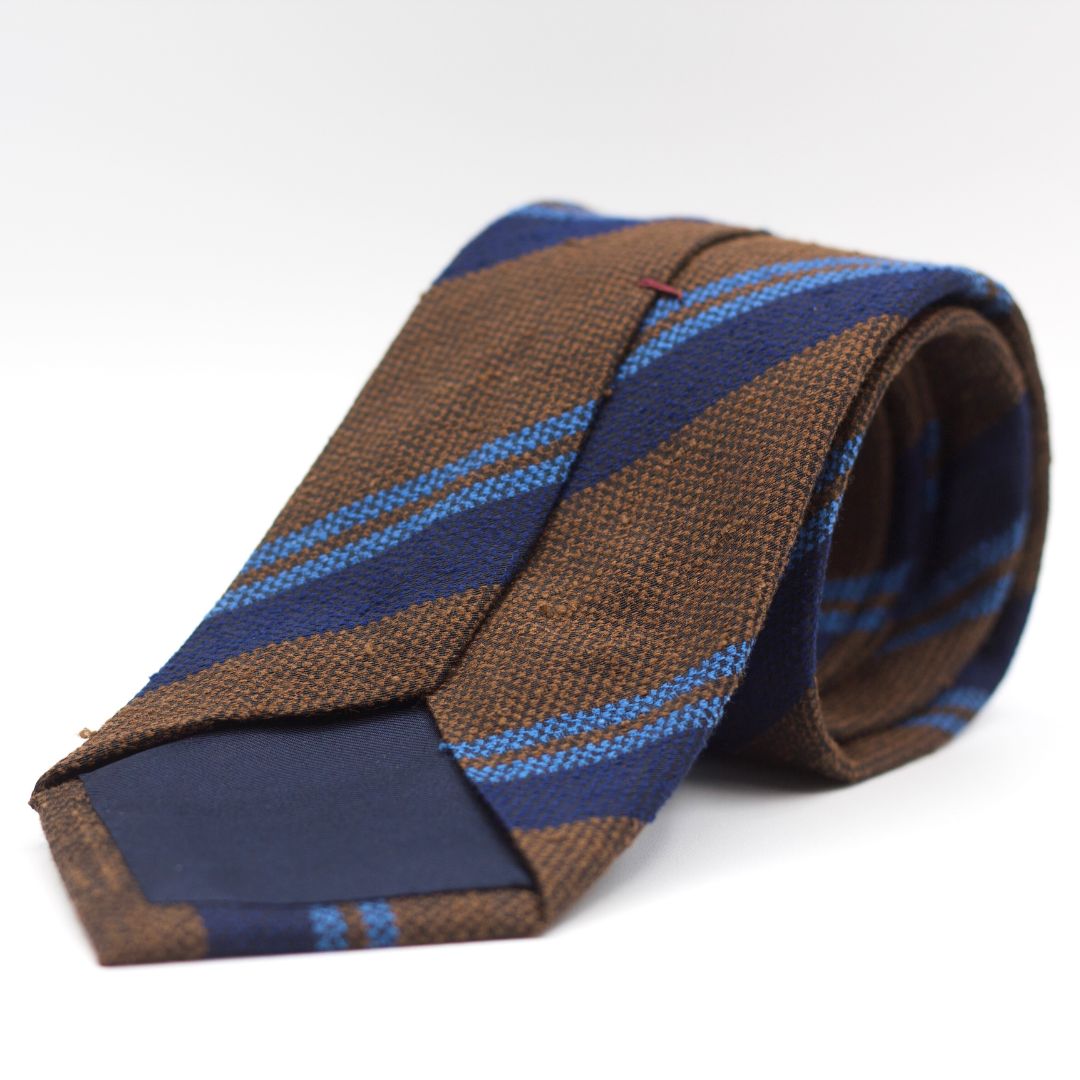 Cruciani & Bella 100% Silk Shantung Tipped Brown, Blue and Light Blue Stripes tie Handmade in Italy 8 cm x 150 cm