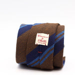 Cruciani & Bella 100% Silk Shantung Tipped Brown, Blue and Light Blue Stripes tie Handmade in Italy 8 cm x 150 cm