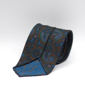 Cruciani & Bella 100% Printed Silk 36 oz UK fabric Unlined Brown, Green, Light Blue and Orange Paisley  Unlined Tie Handmade in Italy 8 x 150 cm