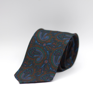 Cruciani & Bella 100% Printed Silk 36 oz UK fabric Unlined Brown, Green, Light Blue and Orange Paisley  Unlined Tie Handmade in Italy 8 x 150 cm