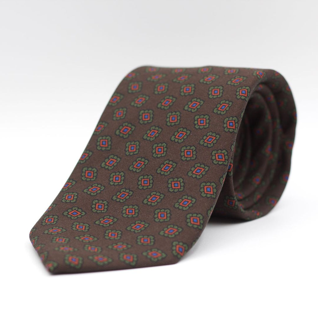 Holliday & Brown - Printed Silk - Brown, Green, Red and Blue Tie