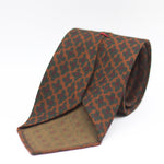 Cruciani & Bella 100%  Printed Wool  Unlined Hand rolled blades Brown, Green and Burgundy Motifs Tie Handmade in Italy 8 cm x 150 cm