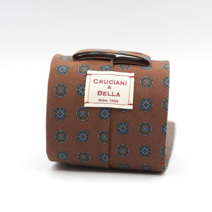 Cruciani & Bella - Printed Madder Silk  - Brown, Green and Light Blue Tie