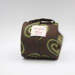 Cruciani & Bella 100% Silk Jacquard  Tipped Brown, Green and Lime Green motif tie Handmade in Italy 8 cm x 150 cm