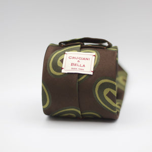 Cruciani & Bella 100% Silk Jacquard  Tipped Brown, Green and Lime Green motif tie Handmade in Italy 8 cm x 150 cm