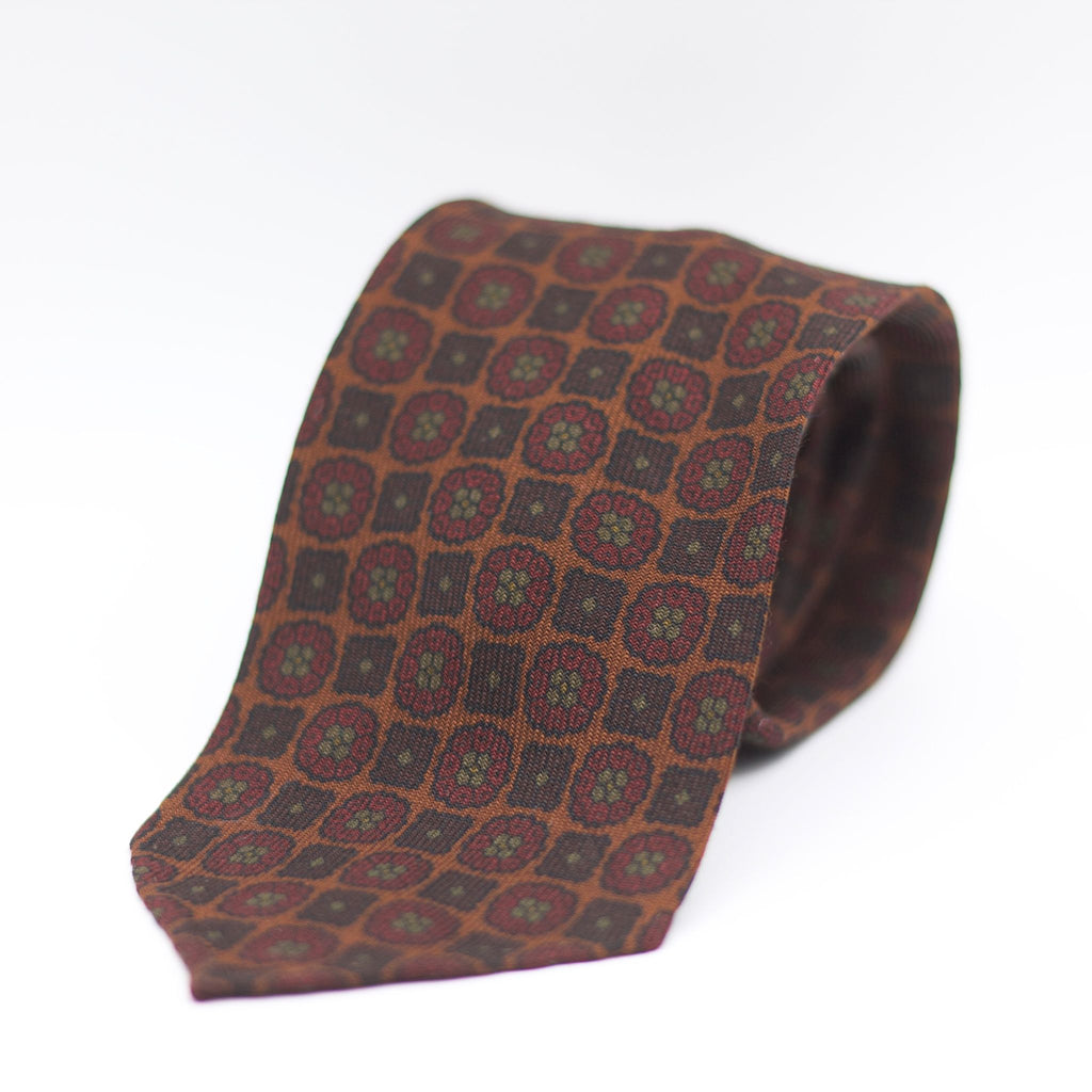 Cruciani & Bella - Printed Wool - Brown, Green and Red Motifs Tie #8209