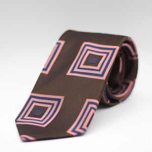 Cruciani & Bella 100% Silk Jacquard  Tipped Brown, Pink and Blue motif tie Handmade in Italy 8 cm x 150 cm