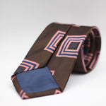 Cruciani & Bella 100% Silk Jacquard  Tipped Brown, Pink and Blue motif tie Handmade in Italy 8 cm x 150 cm