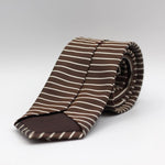 Cruciani & Bella 100% Silk  Jacquard  Tipped Brown, Two Ways Off White Stripes Tie Handmade in Italy 7 cm x 150 cm