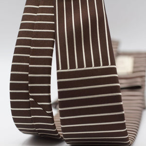 Cruciani & Bella 100% Silk  Jacquard  Tipped Brown, Two Ways Off White Stripes Tie Handmade in Italy 7 cm x 150 cm
