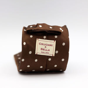 Cruciani & Bella 100% Silk  Jacquard  Tipped Brown, White Polka Dots Tie Handmade in Italy 8 cm x 150 cm