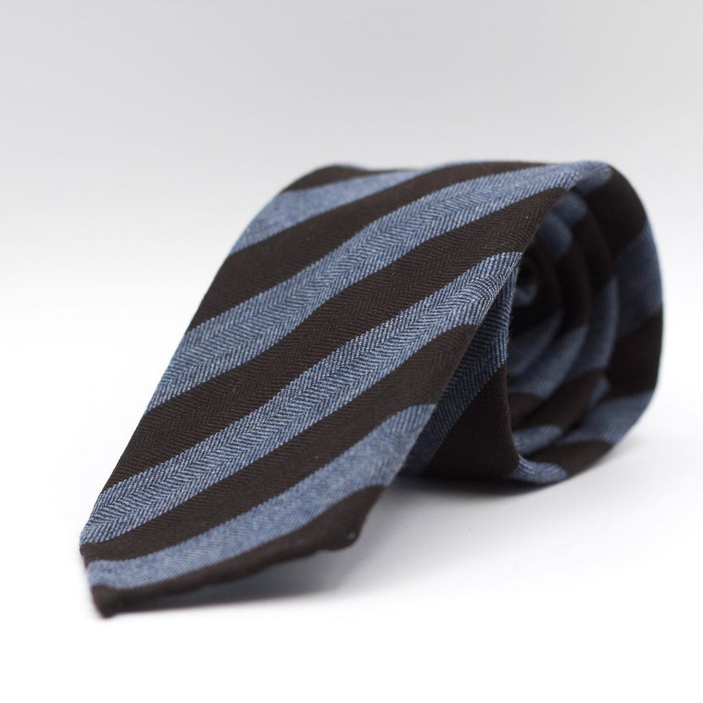 Cruciani & Bella - 60% Wool/ 40% Silk - Unlined  - Brown and Indigo Blue Herringbone Stripes Tie #6006