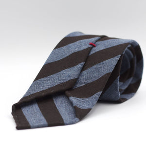 Cruciani & Bella - 60% Wool/ 40% Silk - Unlined  - Brown and Indigo Blue Herringbone Stripes Tie #6006