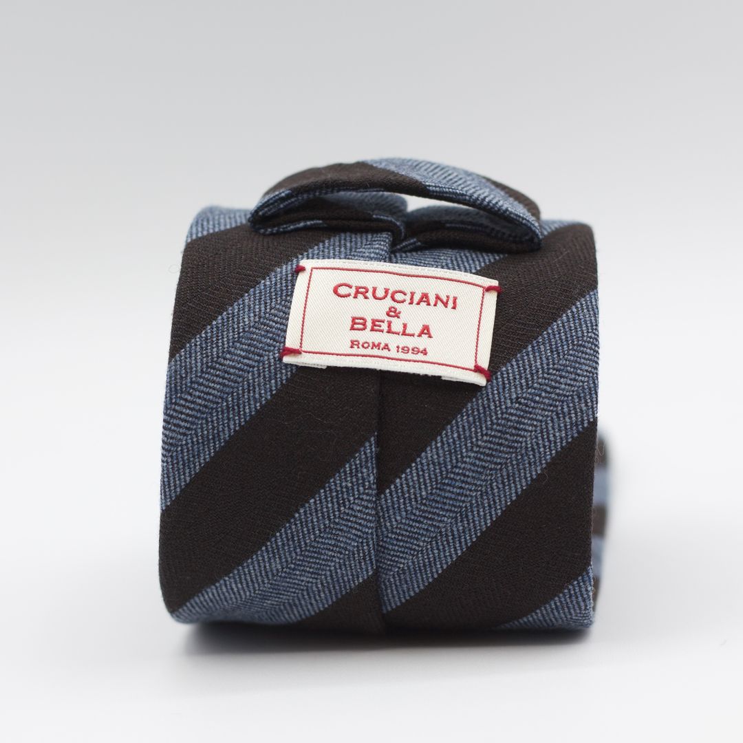 Cruciani & Bella - 60% Wool/ 40% Silk - Unlined  - Brown and Indigo Blue Herringbone Stripes Tie #6006