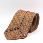Cruciani & Bella 100% Silk Printed Self-Tipped Brown and Orange, Beige and Baby Blue Motif Tie Handmade in Rome, Italy. 8 cm x 150 cm