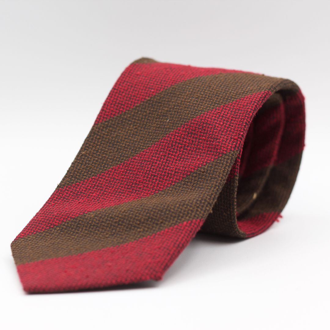 Cruciani & Bella 100% Silk Shantung Tipped Brown and Red Stripes tie Handmade in Italy 8 cm x 150 cm