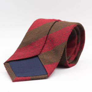 Cruciani & Bella 100% Silk Shantung Tipped Brown and Red Stripes tie Handmade in Italy 8 cm x 150 cm