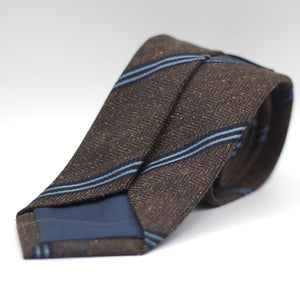 Holliday & Brown - Woven Jacquard Silk/Wool - Brown herringbone, blue stripes tie