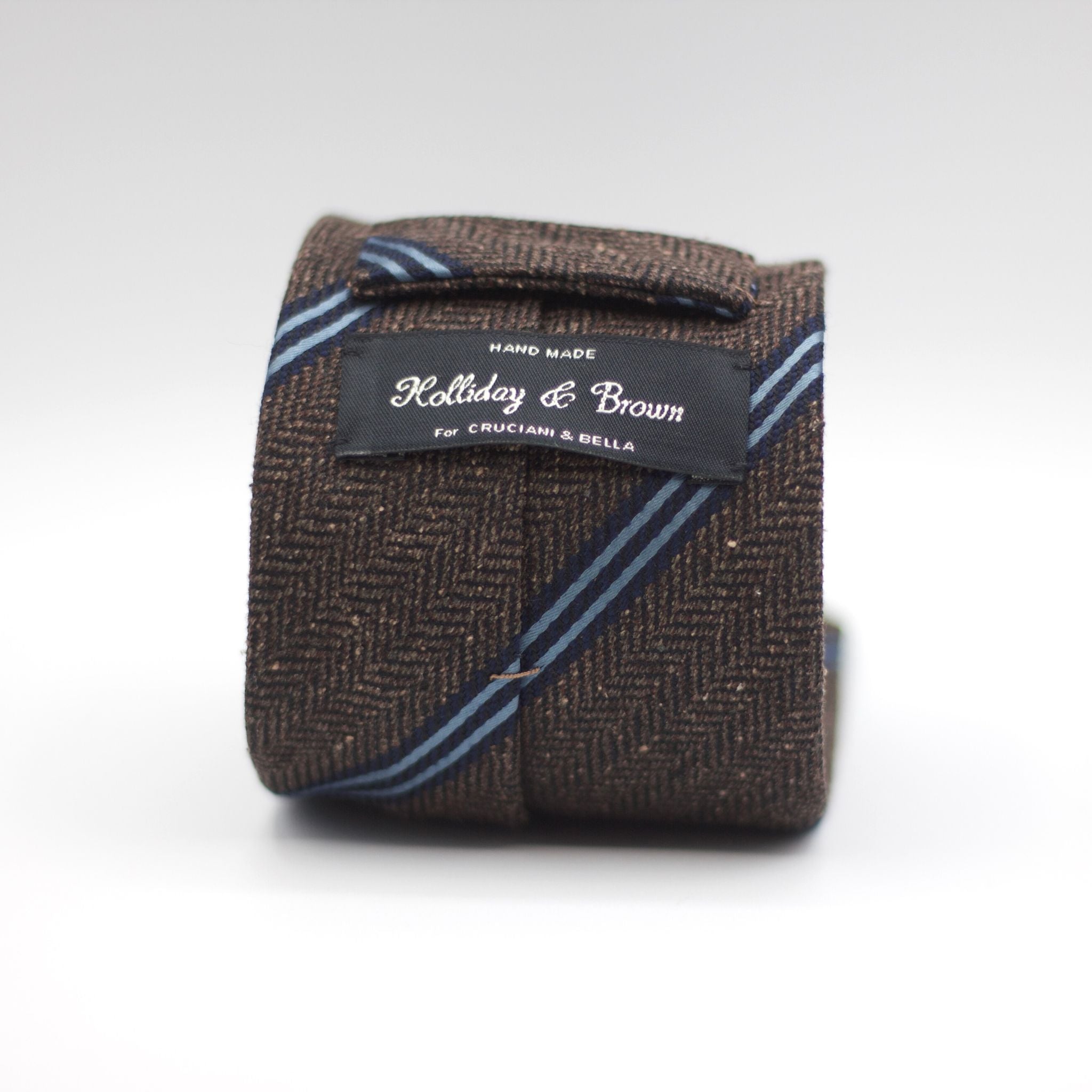 Holliday & Brown - Woven Jacquard Silk/Wool - Brown herringbone, blue stripes tie