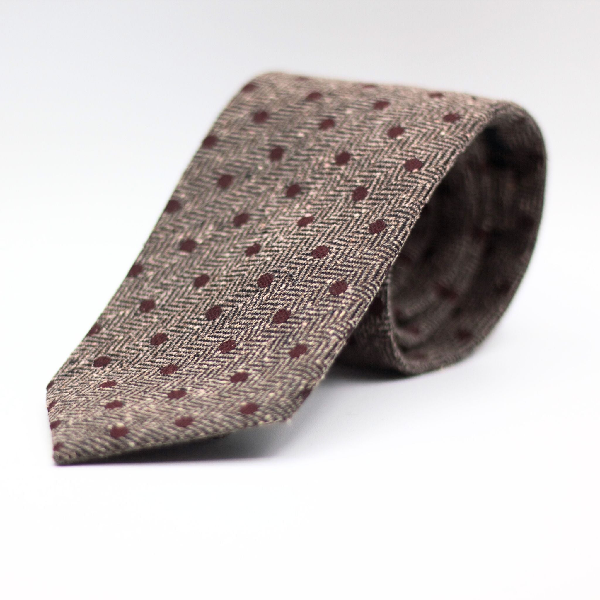 Brown melange herringbone, burgundy polka dots tie