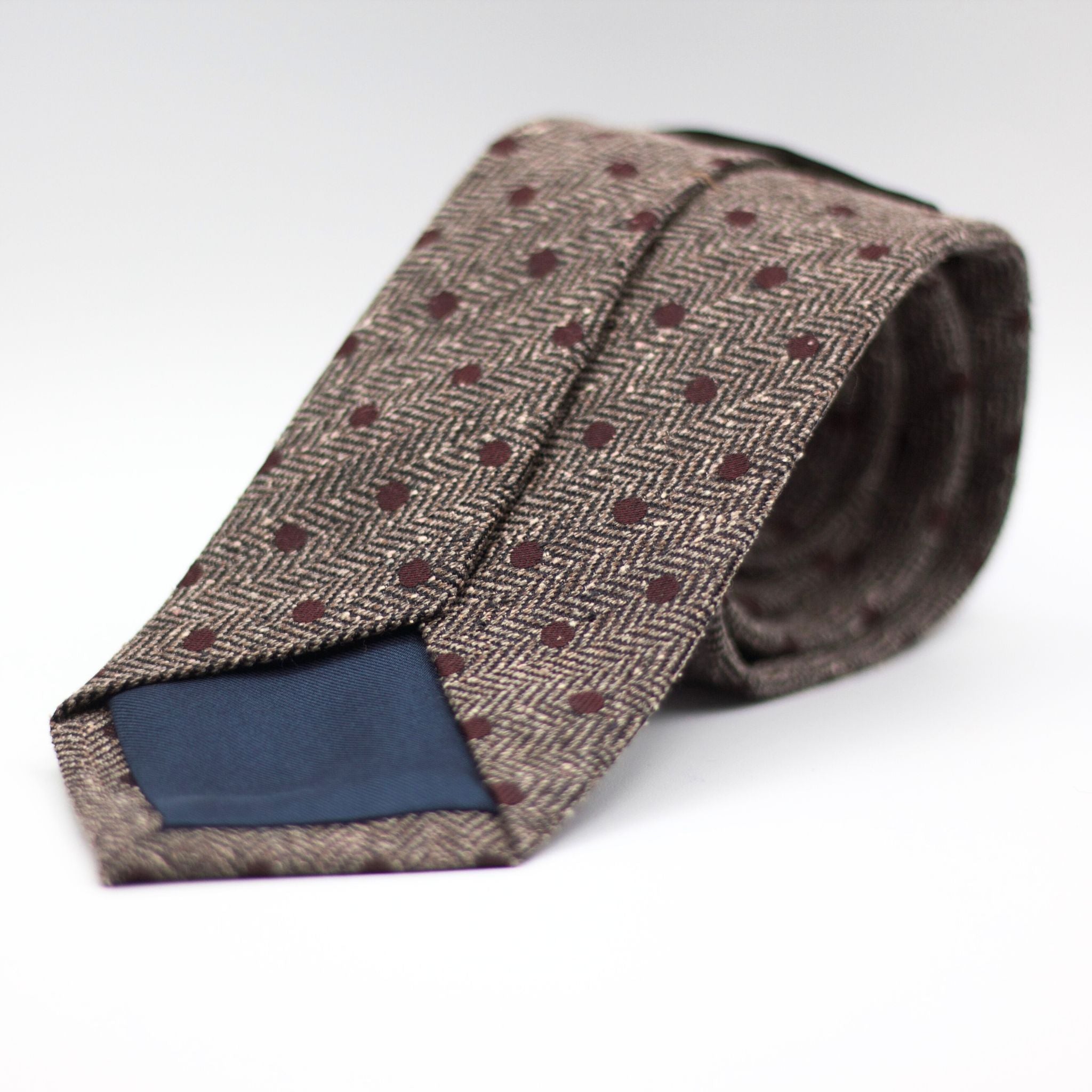 Brown melange herringbone, burgundy polka dots tie