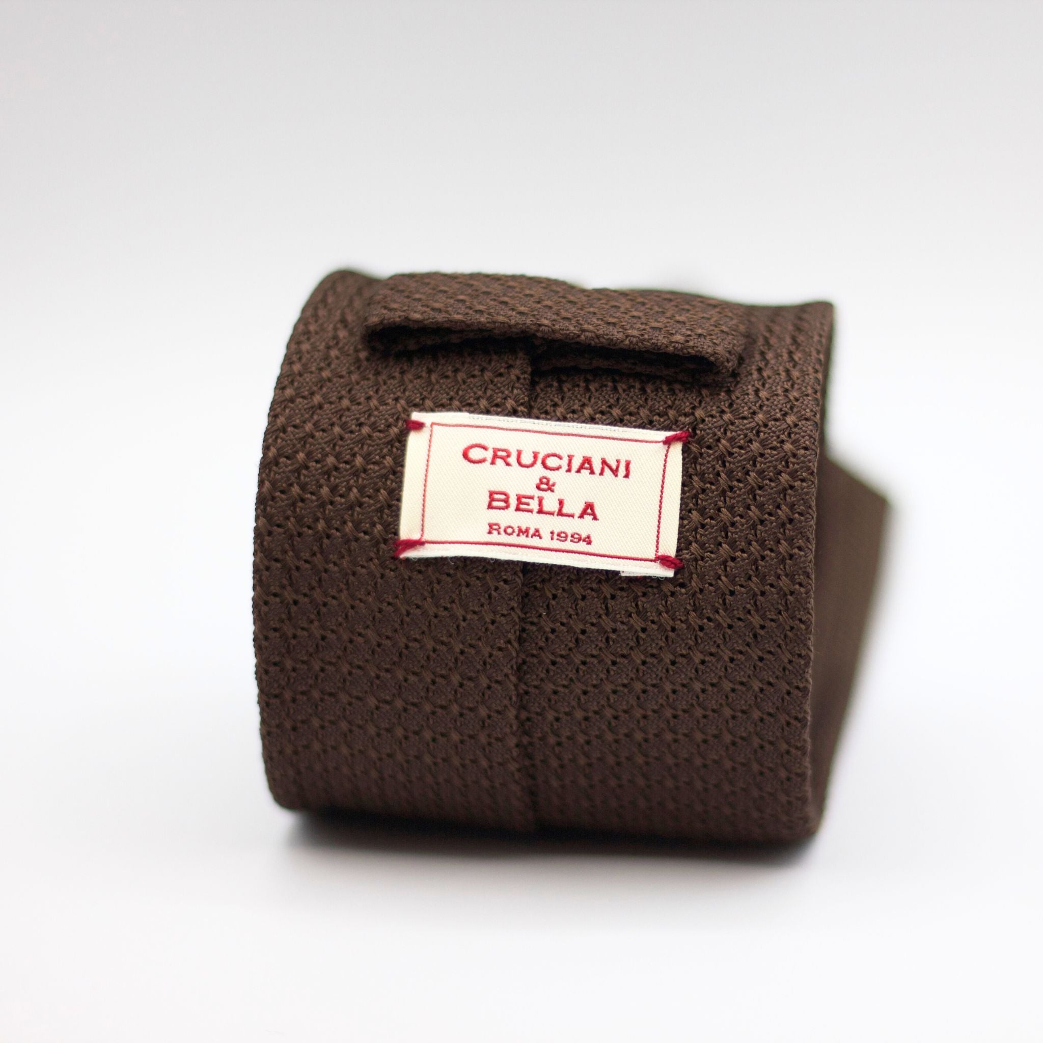 Cruciani & Bella 100% Silk Grenadine Garza Grossa Woven in Italy Tipped Brown plain tie Handmade in Italy 8 cm x 150 cm