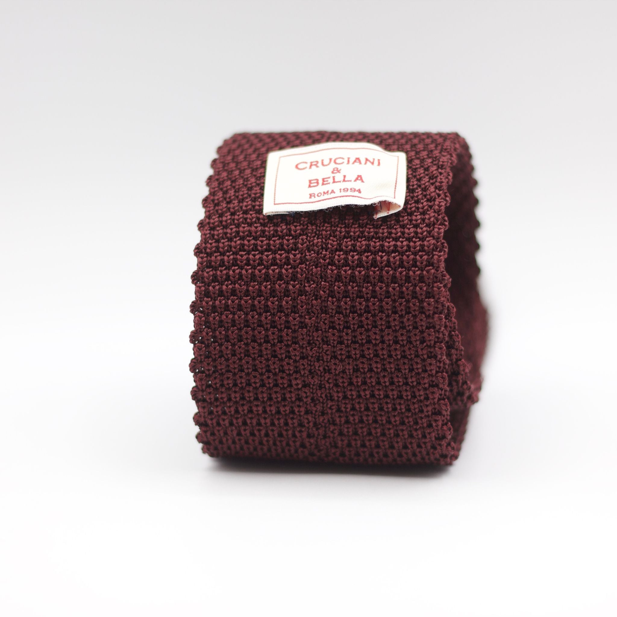 Cruciani & Bella 100% Knitted Silk Burgundy Plain Tie Handmade in Italy 6 cm x 145 cm