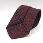 Holliday & Brown for Cruciani & Bella 100% Printed Wool  Self-Tipped Burgundy, Blue, Orange and White Motif Tie Handmade in Italy 8 cm x 148 cm